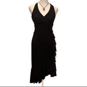Y2K City of Triangles Black Asymmetrical Dress with Red Trim